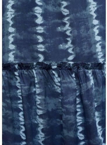 Mango Kids maxi A-lijn jurk met all over print met open rug blauw wit Meisjes Katoen Ronde hals 152(XXS)