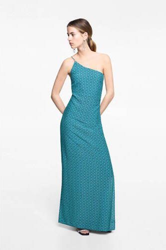 Mango Kids maxi jurk met all over print aquablauw Meisjes Viscose Ronde hals 152(XXS) - Foto 3