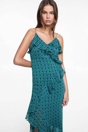 Mango Kids maxi jurk met all over print blauw Meisjes Polyester V-hals 152(XXS) - Foto 3