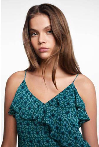 Mango Kids maxi jurk met all over print blauw Meisjes Polyester V-hals 152(XXS) - Foto 2