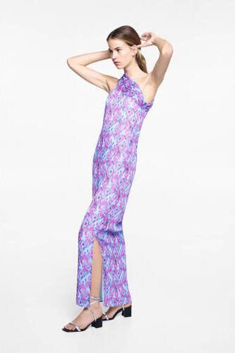 Mango Kids maxi jurk met all over print paars Meisjes Polyester One shoulder 152(XXS) - Foto 2