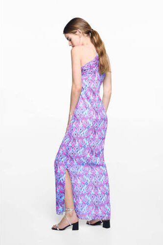 Mango Kids maxi jurk met all over print paars Meisjes Polyester One shoulder 152(XXS) - Foto 3