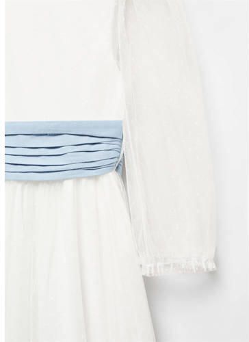 Mango Kids maxi jurk met stippen wit blauw Meisjes Polyester Ronde hals 128