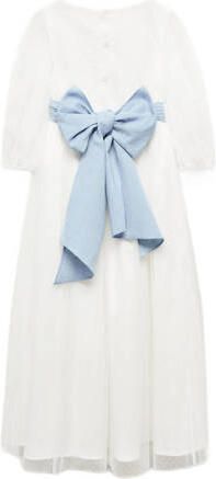 Mango Kids maxi jurk met stippen wit blauw Meisjes Polyester Ronde hals 128 - Foto 2