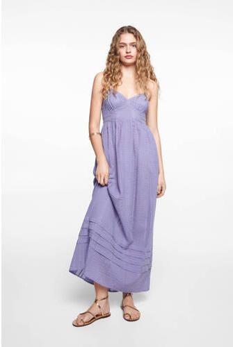 Mango Kids maxi jurk paars Meisjes Katoen V-hals Effen 152(XXS)
