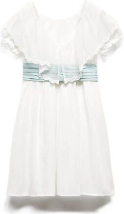 Mango Kids maxi jurk wit Meisjes Katoen Peter Pan-kraag Effen 104 - Foto 3