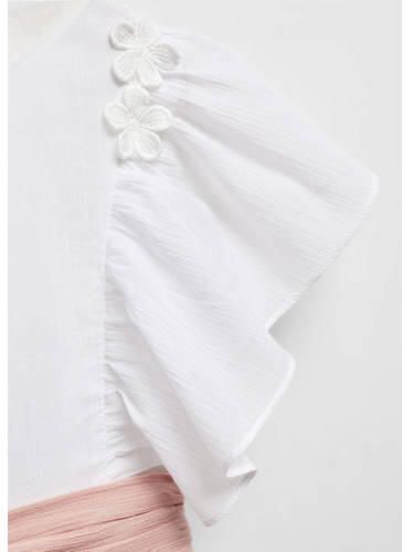 Mango Kids maxi jurk wit Meisjes Katoen Ronde hals Effen 128