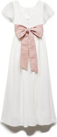 Mango Kids maxi jurk wit roze Meisjes Viscose Ronde hals Effen 134