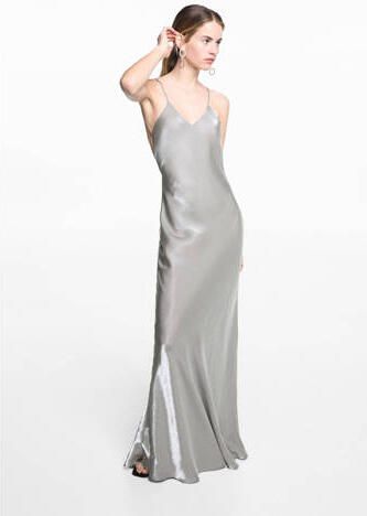 Mango Kids maxi jurk zilver Meisjes Lyocell V-hals Effen 152(XXS) - Foto 3