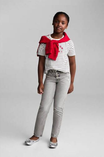 Mango Kids mom jeans grey denim Grijs Effen 122 | Jeans van