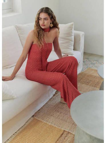 Mango Kids off shoulder jumpsuit met all over print rood All over print 152(XXS) - Foto 2
