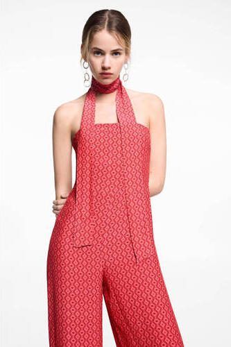 Mango Kids off shoulder jumpsuit met all over print rood All over print 152(XXS) - Foto 3