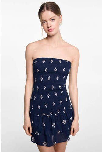 Mango Kids off shoulder jurk met all over print donkerblauw All over print 152(XXS)