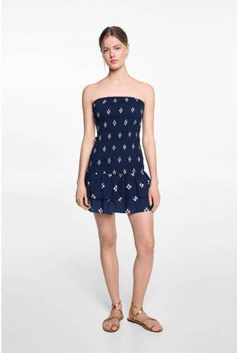 Mango Kids off shoulder jurk met all over print donkerblauw All over print 152(XXS) - Foto 3