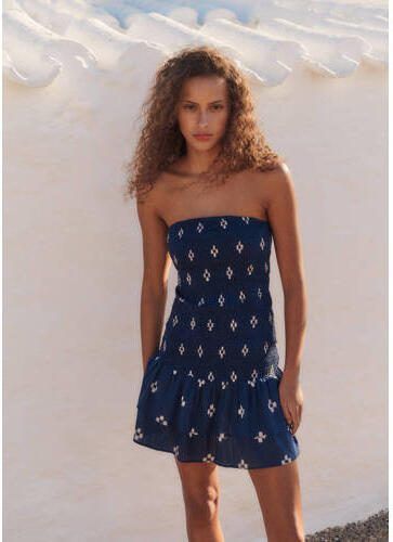 Mango Kids off shoulder jurk met all over print donkerblauw All over print 152(XXS) - Foto 2
