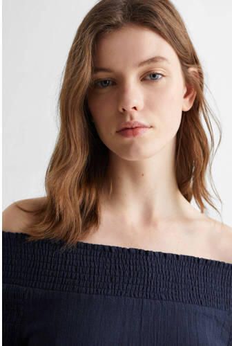 Mango Kids off shoulder top donkerblauw Effen 152(XXS)