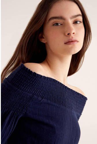 Mango Kids off shoulder top donkerblauw Effen 152(XXS) - Foto 2