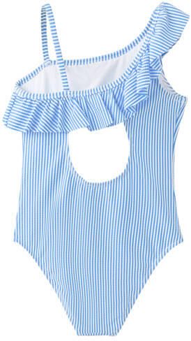 Mango Kids one shoulder badpak blauw wit Meisjes Polyester Streep
