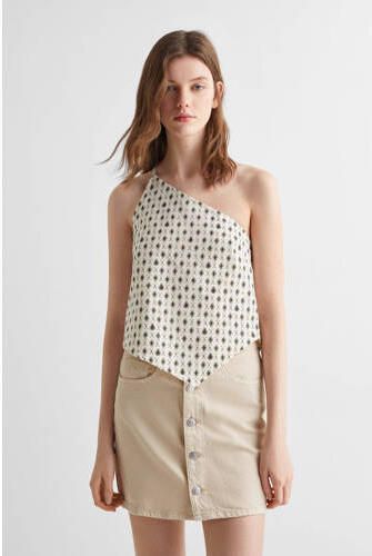 Mango Kids one shoulder spaghettitop met all over print wit All over print 152(XXS)