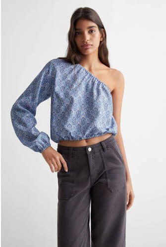 Mango Kids one shoulder top met all over print blauw All over print 152(XXS) - Foto 3