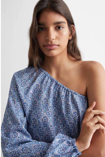 Mango Kids one shoulder top met all over print blauw All over print 152(XXS) - Foto 2
