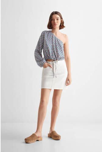 Mango Kids one shoulder top met all over print blauw rood wit Multi All over print 152(XXS)