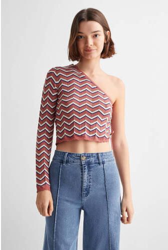 Mango Kids one shoulder top met all over print roze blauw wit Multi All over print 152(XXS)
