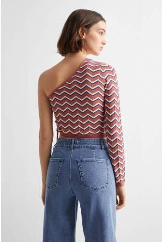 Mango Kids one shoulder top met all over print roze blauw wit Multi All over print 152(XXS) - Foto 3