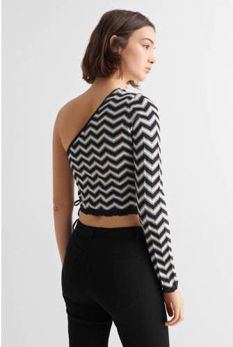 Mango Kids one shoulder top met grafische print zwart wit Grafisch 152(XXS) - Foto 3