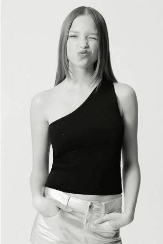 Mango Kids one shoulder top zwart Effen 158(XS) | Top van - Foto 3