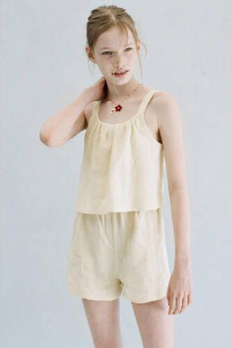 Mango Kids playsuit beige Meisjes Katoen Ronde hals Effen - Foto 4