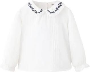 Mango Kids rechtvallende blouse met broderie naturel wit blauw Meisjes Katoen Peter Pan-kraag
