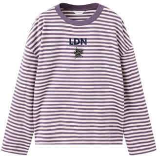 Mango Kids rechtvallende gestreepte longsleeve met studs paars Meisjes Katoen Ronde hals