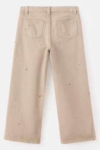 Mango Kids regular fit wide leg jeans met borduursels lichtbeige Meisjes Denim - Foto 2