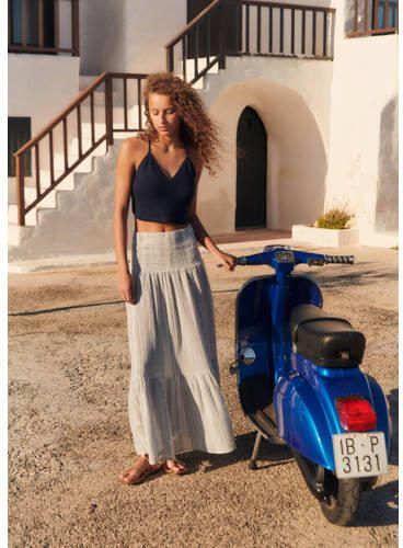 Mango Kids rok met all over print en volant wit blauw Meisjes Katoen All over print 152(XXS)
