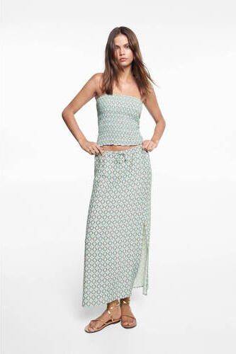 Mango Kids rok met all over print lichtblauw bruin Meisjes Viscose All over print 152(XXS)