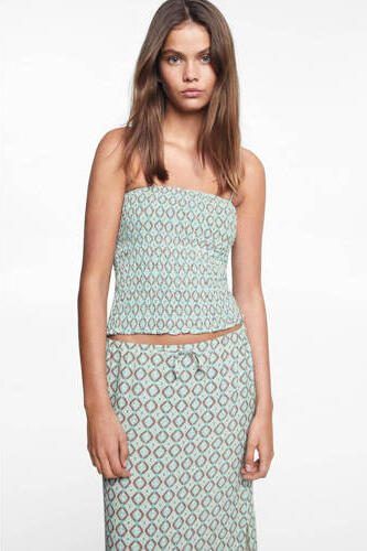 Mango Kids rok met all over print lichtblauw bruin Meisjes Viscose All over print 152(XXS) - Foto 2
