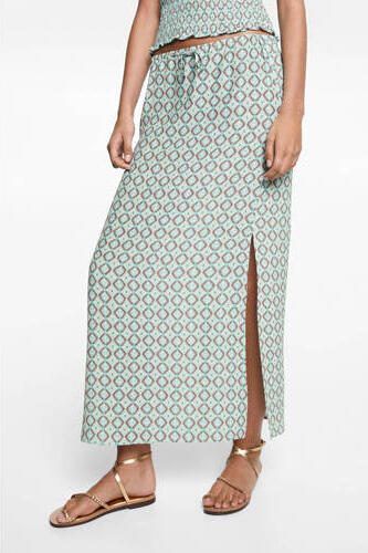 Mango Kids rok met all over print lichtblauw bruin Meisjes Viscose All over print 152(XXS) - Foto 3
