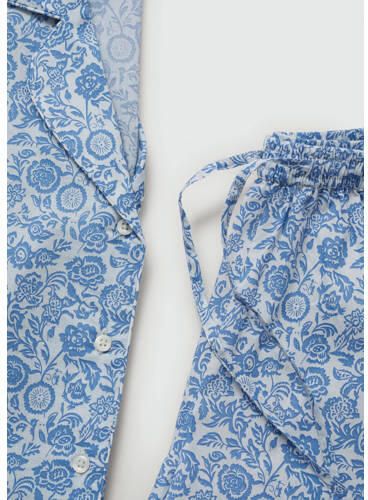 Mango Kids shortama met all over print blauw Meisjes Katoen Klassieke kraag 152(XXS)
