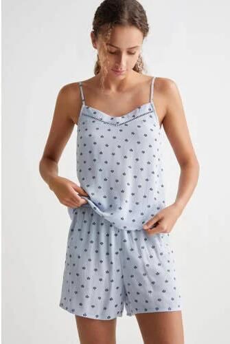 Mango Kids shortama met all over print blauw Meisjes Viscose V-hals All over print 152(XXS)