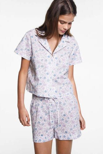 Mango Kids shortama met all over print lila Paars Meisjes Katoen V-hals 152(XXS)
