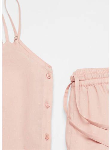 Mango Kids shortama pastelroze Meisjes Katoen V-hals Effen 152(XXS)