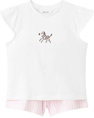 Mango Kids shortama wit roze Meisjes Katoen Ronde hals Effen
