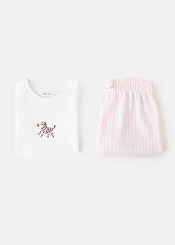 Mango Kids shortama wit roze Meisjes Katoen Ronde hals Effen - Foto 2