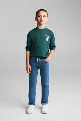 Mango Kids slim fit jeans medium blue Blauw Jongens Stretchdenim Effen 116 - Foto 3
