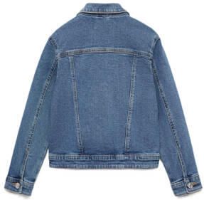 Mango Kids spijkerjas medium blue Blauw Meisjes Denim Klassieke kraag Effen 122