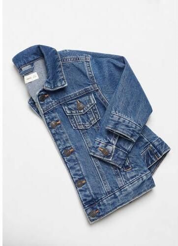 Mango Kids spijkerjas medium blue denim Blauw Effen 104