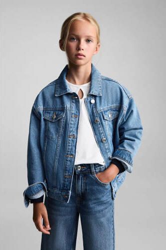 Mango Kids spijkerjas medium blue denim Blauw Effen 116