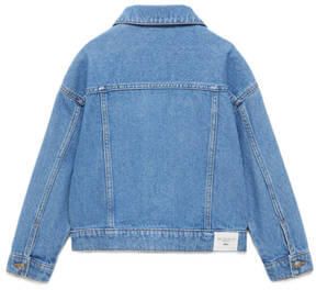 Mango Kids spijkerjas medium blue denim Blauw Effen 116 - Foto 3
