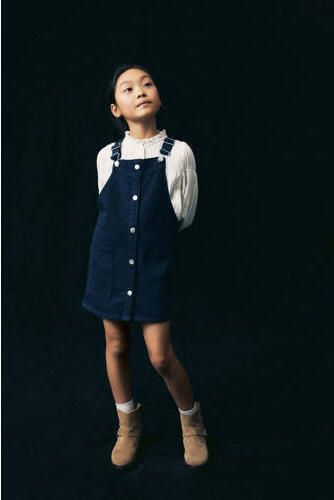 Mango Kids spijkerjurk donkerblauwe Meisjes Denim Vierkante hals Effen 122